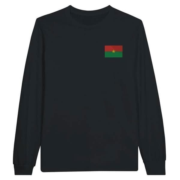 T-shirt - Burkina Fasos flagga - Svart - 100% bomull - Långa ärmar - Regular fit