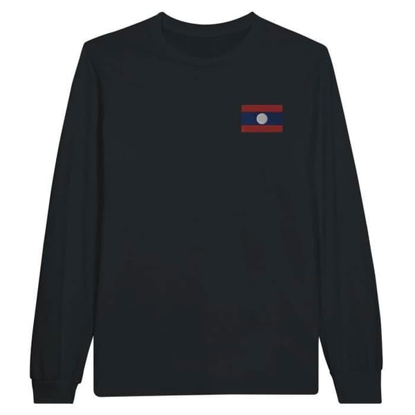 T-shirt med långa ärmar - PIXELFORMA - Laoss flagga - Svart - 100% bomull - Optimala bekvämlighet