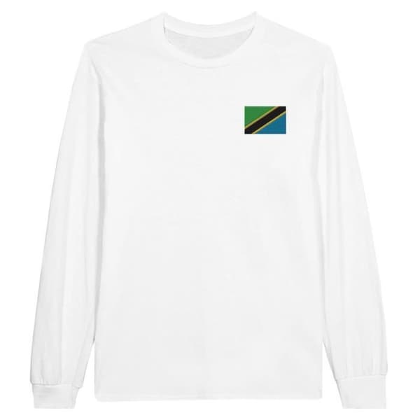 Tanzania Flag Embroidery Långärmad T-shirt i Vit