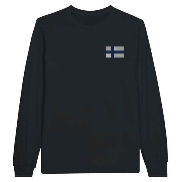 Långärmad t-shirt - Finlands flagga - Svart - 100% bomull - Klassisk passform - Unisex