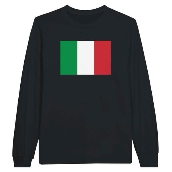 Långärmad T-shirt - PIXELFORMA - Italiens flagga - Svart - 100% bomull - Klassisk krage