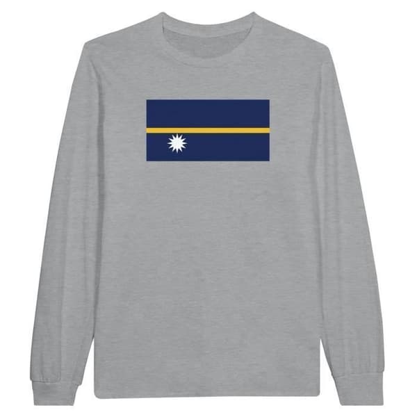 T-shirt med långa ärmar - PIXELFORMA - Nauru flagga - 100% bomull - Långa ärmar - Grå