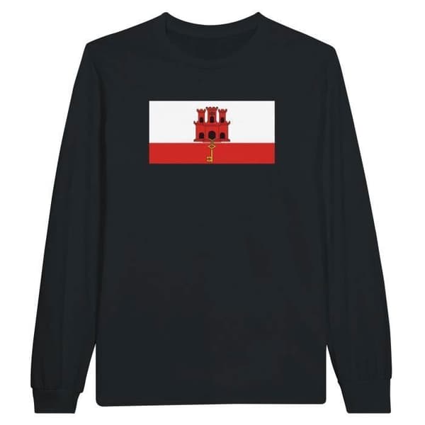 Långärmad T-shirt - PIXELFORMA - Gibraltarflagg - Svart - 100% bomull - Herr