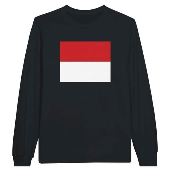 T-shirt med långa ärmar - PIXELFORMA - Monaco-flaggan - Svart - Klassisk krage - 100% bomull