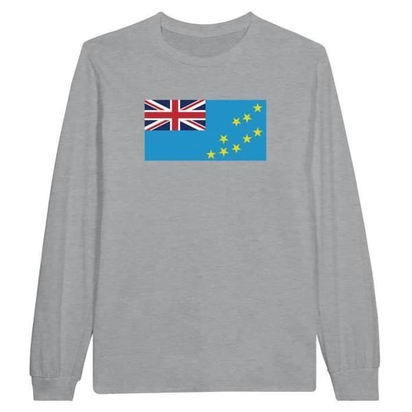 Långärmad t-shirt - PIXELFORMA - Tuvalus flagga - 100% bomull - Grå - Långärmad
