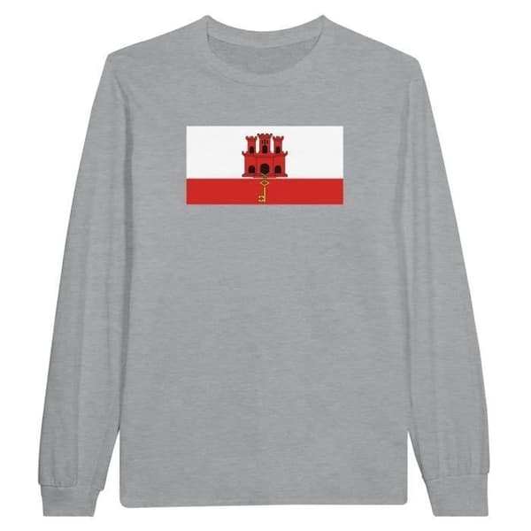 PIXELFORMA långärmad t-shirt - Flag of Gibraltar - Grå - Normal passform - Klassisk krage