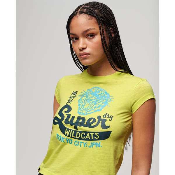 Superdry Varsity Burnout Cap T-shirt Med Korta ärmar Gul L Kvinna