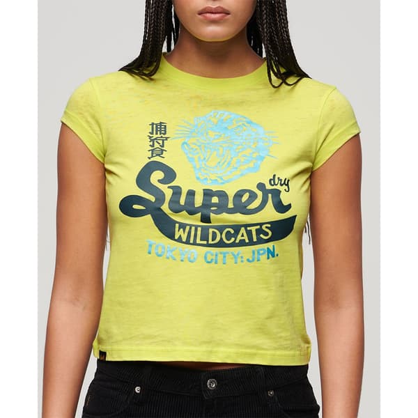 Superdry Varsity Burnout Cap T-shirt Med Korta ärmar Gul L Kvinna