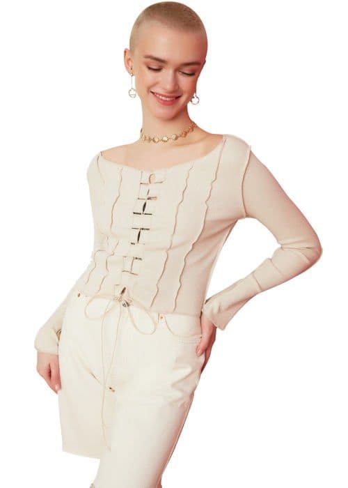 Blus - blus - skjorta Trendyol - TWOAW22BZ0515 - Ecule Shutter Stickad blus för kvinnor