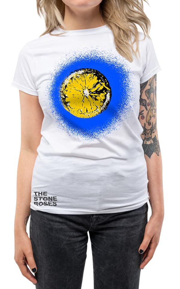 The Stone Roses T Shirt Blue Lemon Oasis Manchester Womens Skinny
