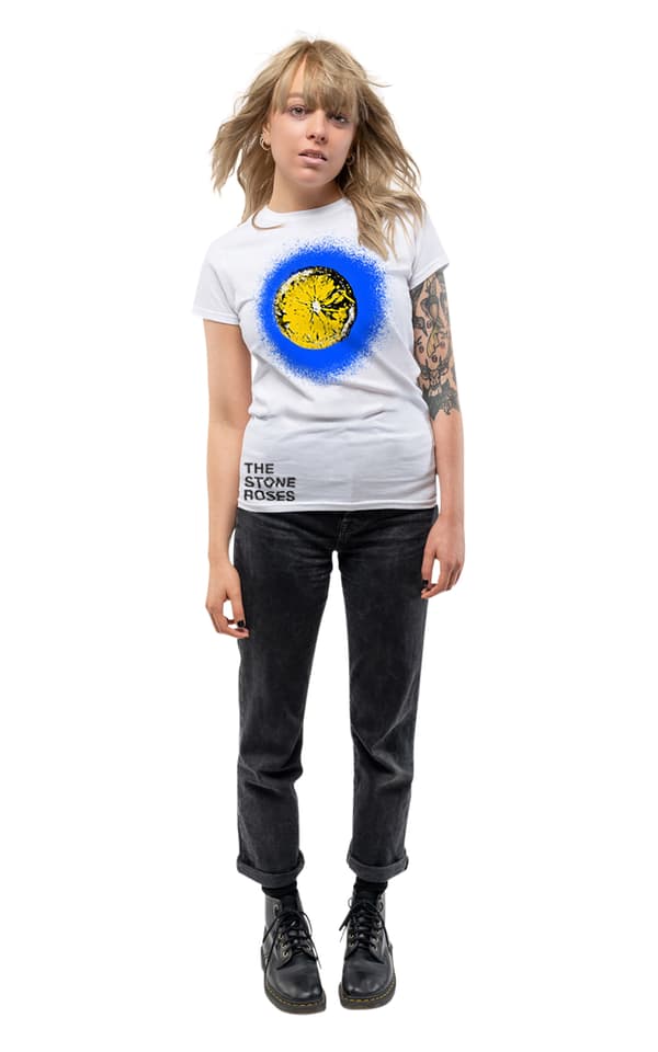 The Stone Roses T Shirt Blue Lemon Oasis Manchester Womens Skinny