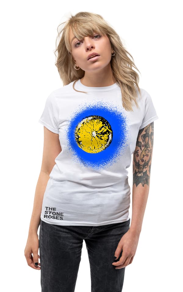 The Stone Roses T Shirt Blue Lemon Oasis Manchester Womens Skinny