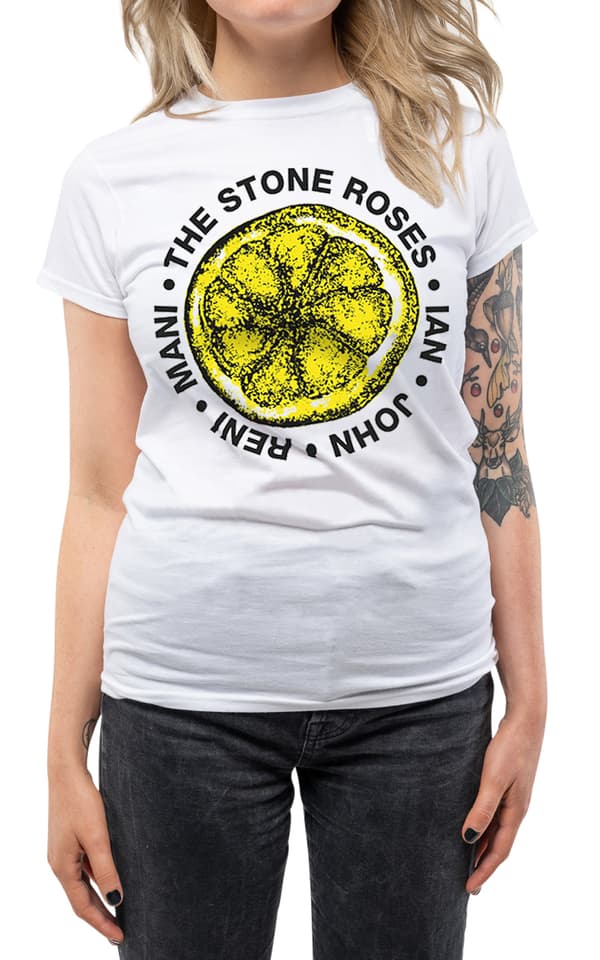 The Stone Roses T Shirt Lemon Names Ian Brown Foold Gold Oasis Skinny