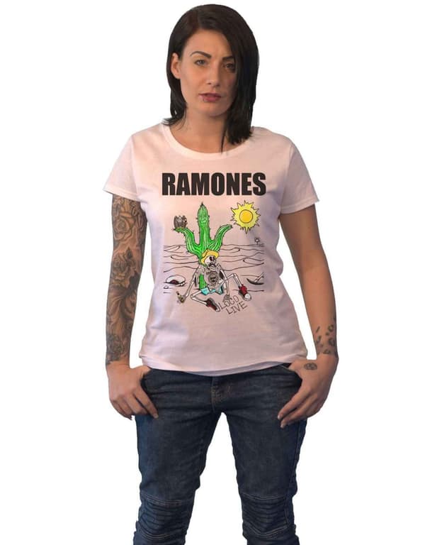 Ramones T Shirt Loco Live Official Official Womens Skinny Fit Black White XXL