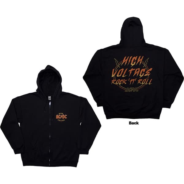 AC/DC Unisex Zipped Hoodie: High Voltage RnR (Back Print) (X-Large)