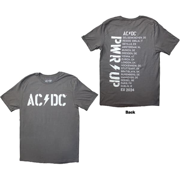 AC/DC Unisex T-Shirt: Logo PWR-UP EU Tour '24 (Back Print & Ex-Tour) (X-Large)