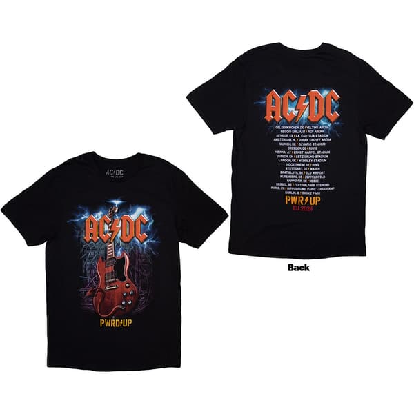 AC/DC Unisex T-Shirt: Guitar PWR-UP EU Tour '24 (Back Print & Ex-Tour) (XXX-Large)