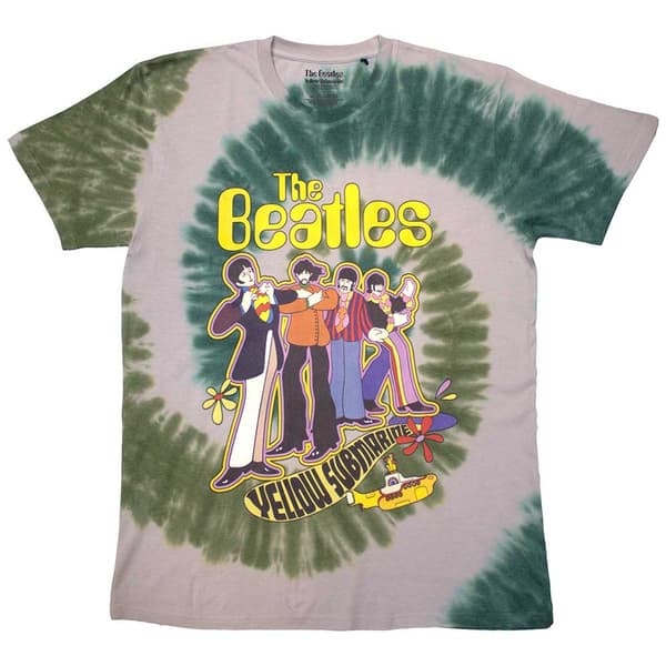The Beatles Unisex T-Shirt: Yellow Submarine Band In Line (Wash Collection) (Small)