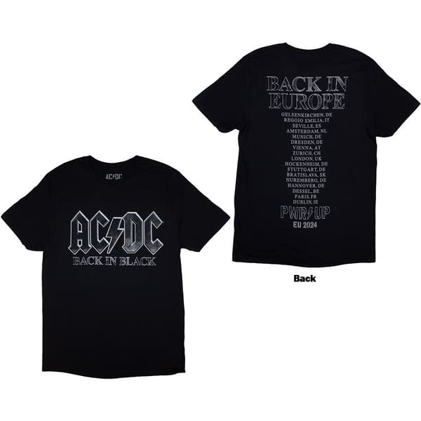 AC/DC Unisex T-Shirt: Back In Black PWR-UP EU Tour '24 (Back Print & Ex-Tour) (Medium)