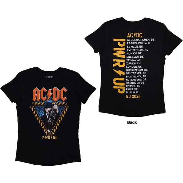 AC/DC Ladies T-Shirt: Angus Triangle PWR-UP EU Tour '24 (Back Print & Ex-Tour) (Large)