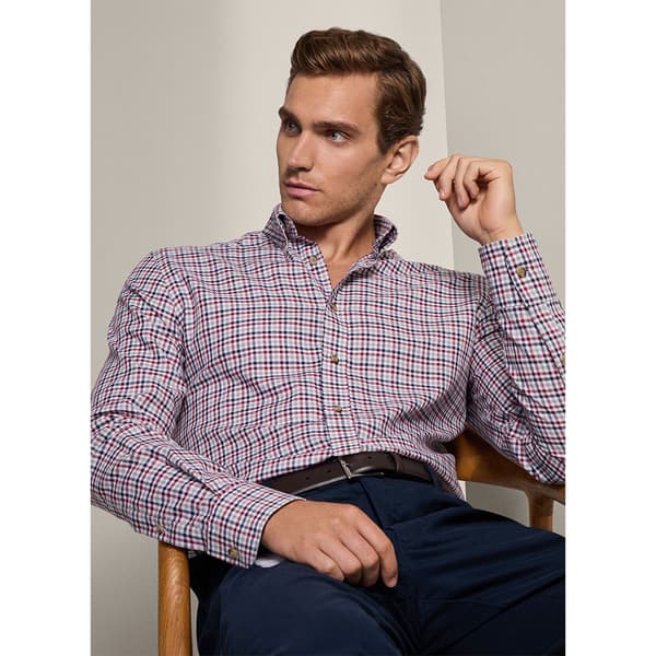 Hackett 3 Col Brushed Gingham Skjorte Med Lange ærmer Lilla M Mand