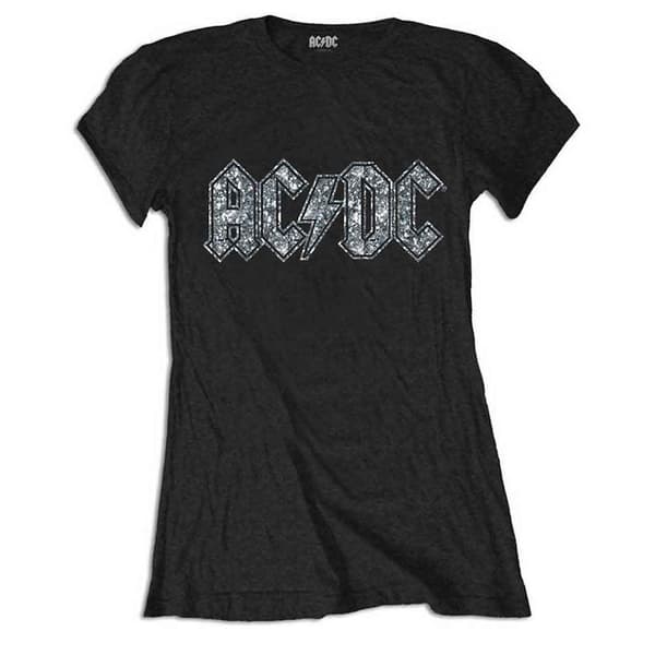 AC/DC Voltage Diamonte Band Logo Skinny Fit T Shirt Black M