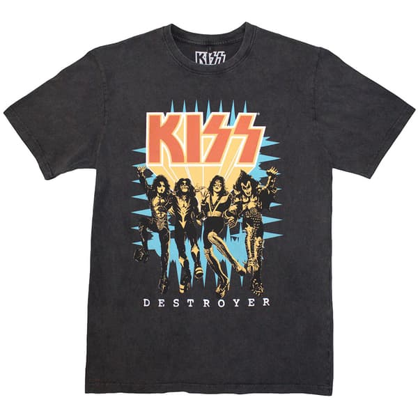 KISS Destroyer 3D Logo Stone Wash T Shirt