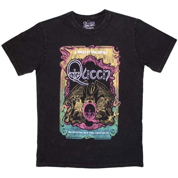 Queen A Night At The Opera Tour 76 Stone Wash T Shirt Black XXL