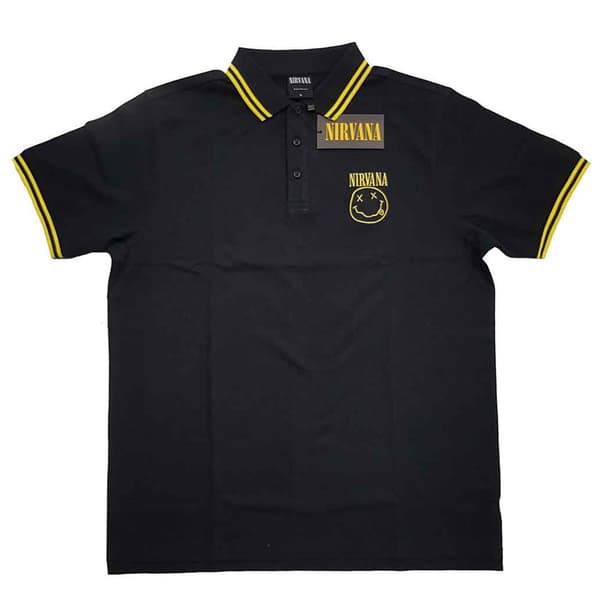 Nirvana Grunge Face Band Logo Polo Shirt Black S