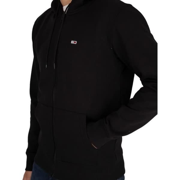 Huvtröja med dragkedja - TOMMY JEANS - Svart - 50% ekologisk bomull - Långa ärmar - Broderad flagga