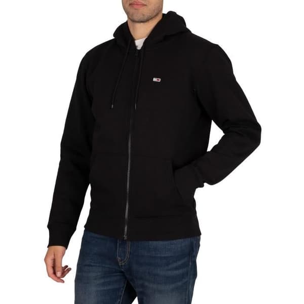 Huvtröja med dragkedja - TOMMY JEANS - Svart - 50% ekologisk bomull - Långa ärmar - Broderad flagga