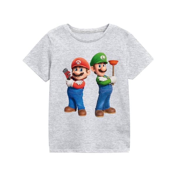 Super Mario Bros - Mario And Luigi (Kids Unisex Heather Grey T-Shirt) T-shirt - 3-4 Years