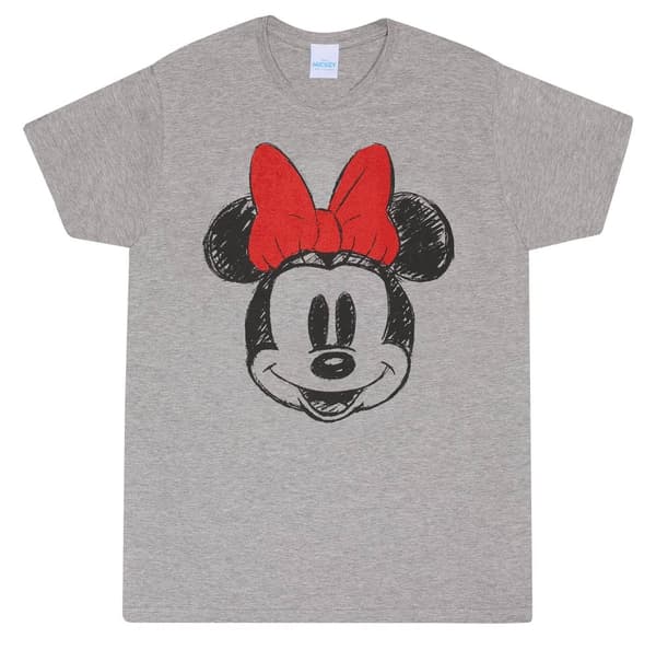 Disney Minnie Mouse - Face & Red Bow Sketched T-shirt - Ex Ex Large