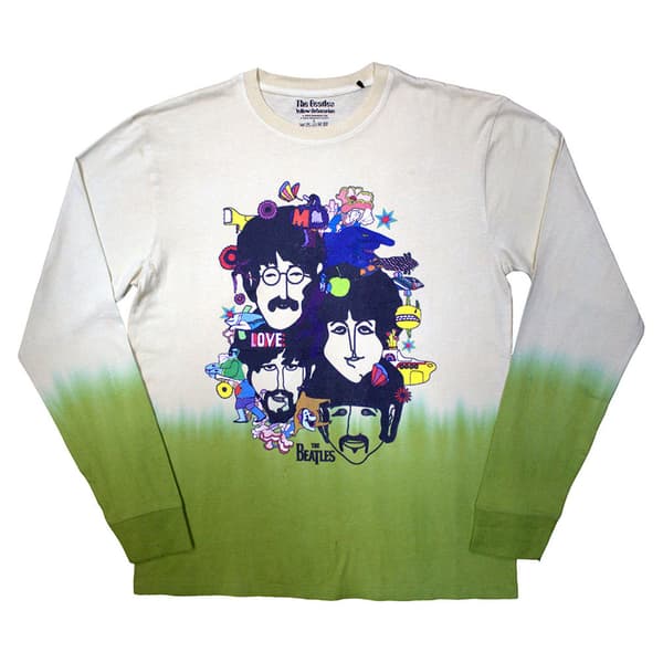The Beatles Yellow Submarine Heads Collage Long Sleeve Dye Wash T Shirt