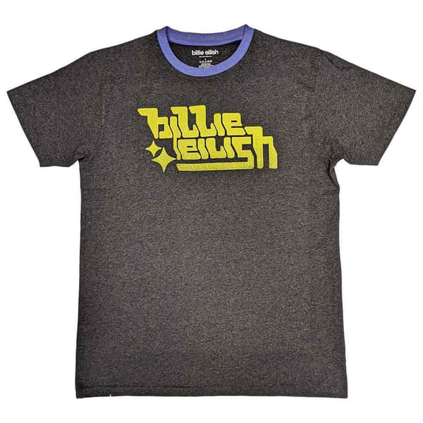 Billie Eilish Neon Green Logo Ringer T Shirt Grey S