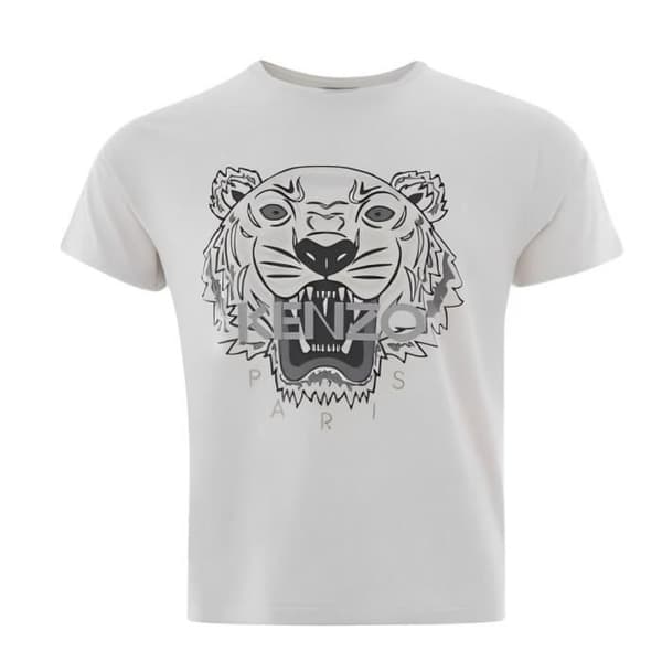 KENZO Vit T-shirt herr - Tigertryck - Korta ärmar - Rund hals