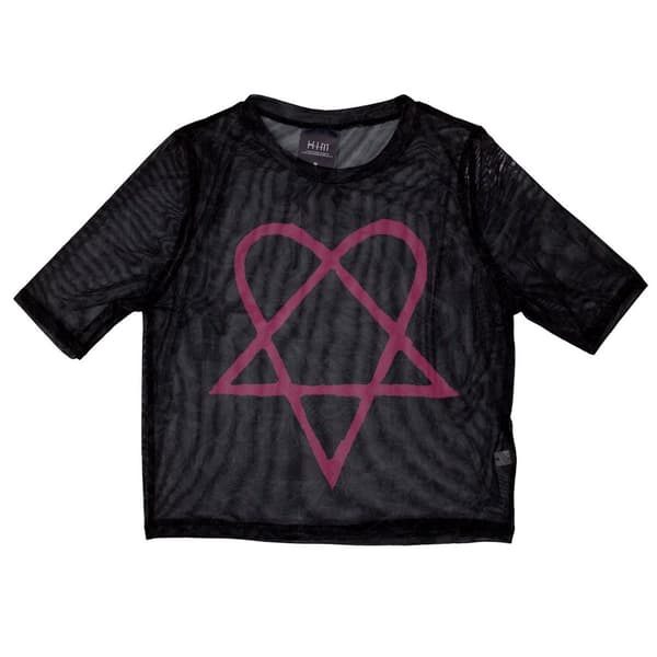 HIM Pink Heartagram Mesh Crop Top Shirt Black L