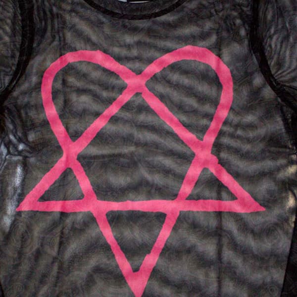 HIM Pink Heartagram Mesh Long Sleeved Crop Top
