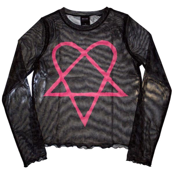 HIM Pink Heartagram Mesh Long Sleeved Crop Top