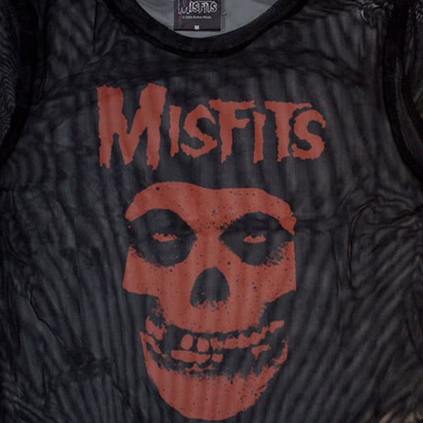 Misfits Orange Logo And Skull Mesh Crop Top Shirt