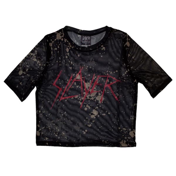Slayer Scratchy Band Logo Mesh Crop Top Black S