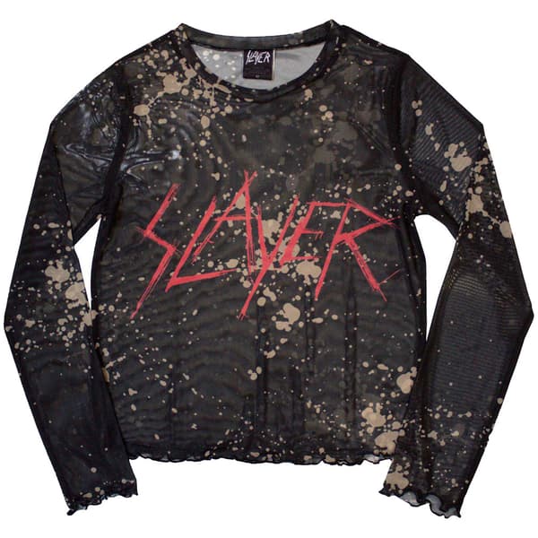 Slayer Scratchy Band Logo Mesh Long Sleeved Crop Top Black XXL