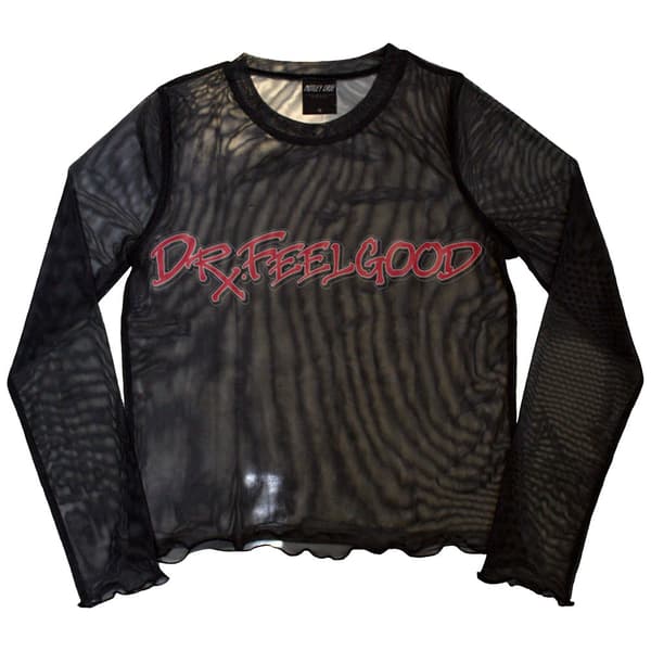 Motley Crue Dr Feelgood Logo Mesh Long Sleeved Crop Top