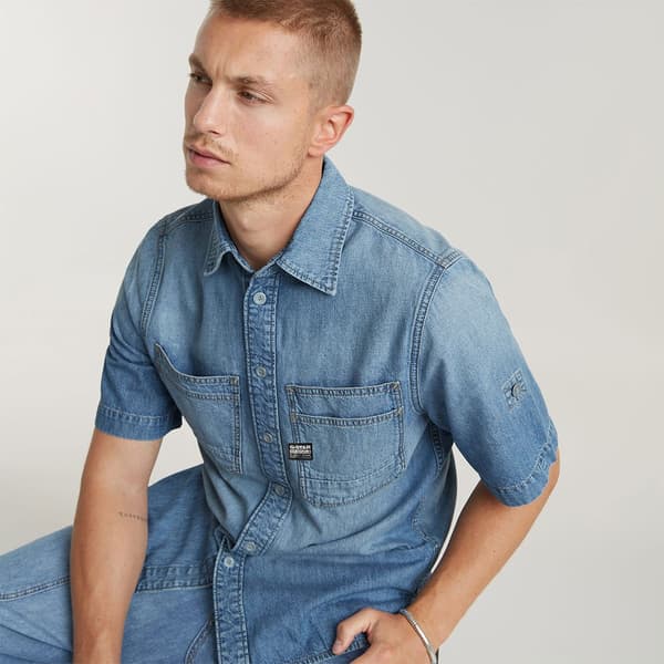 G-star Slanted Double Pocket Regular Kortærmet Skjorte Blå S Mand