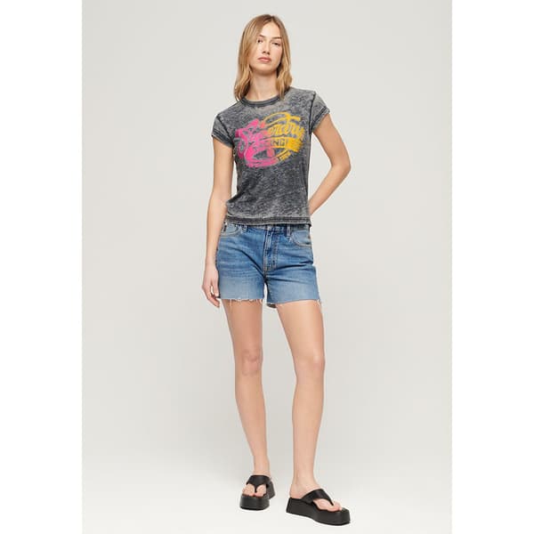 Superdry Fade Rock Graphic Cap Slv T-shirt Med Korta ärmar Grå XS Kvinna