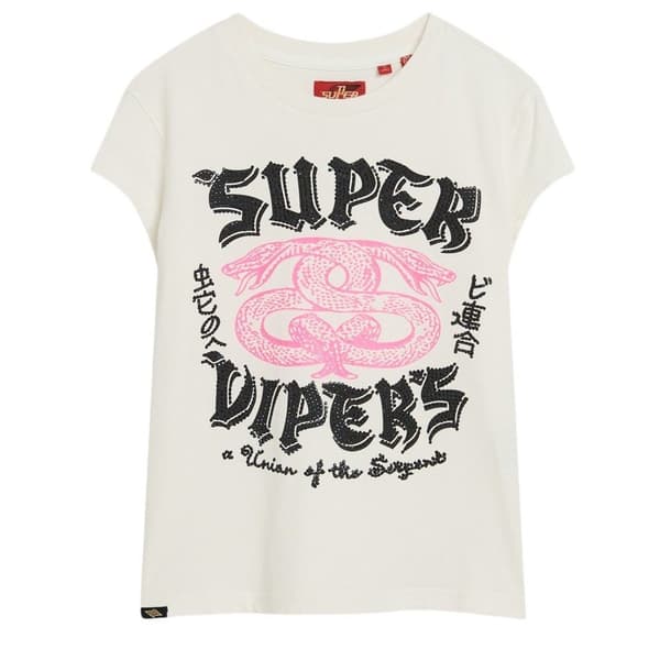 Superdry Embellished Poster Cap T-shirt Med Korta ärmar Beige L Kvinna