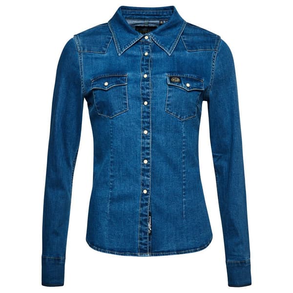 Superdry Denim Western Skjorta Med Långa ärmar Blå 2XS Kvinna