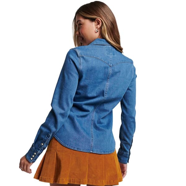 Superdry Denim Western Skjorta Med Långa ärmar Blå 2XS Kvinna