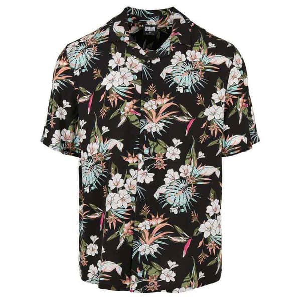 Urban Classics Viscose Aop Resort Kortærmet Skjorte Sort 4XL Mand