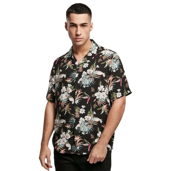 Urban Classics Viscose Aop Resort Kortærmet Skjorte Sort 4XL Mand